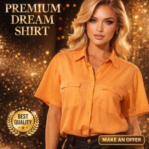 Vintage Detour Peach Short Sleeve Button Down Shirt with Chest Pockets Women's S